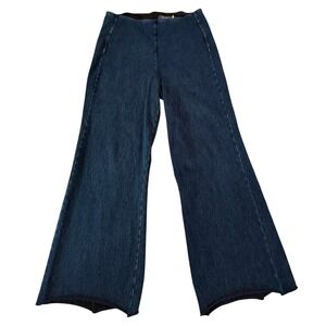 Lyssé Erin Wide Leg Denim Jeans Indigo Blue High Waist PullOn Sz M Raw Hem Comfy